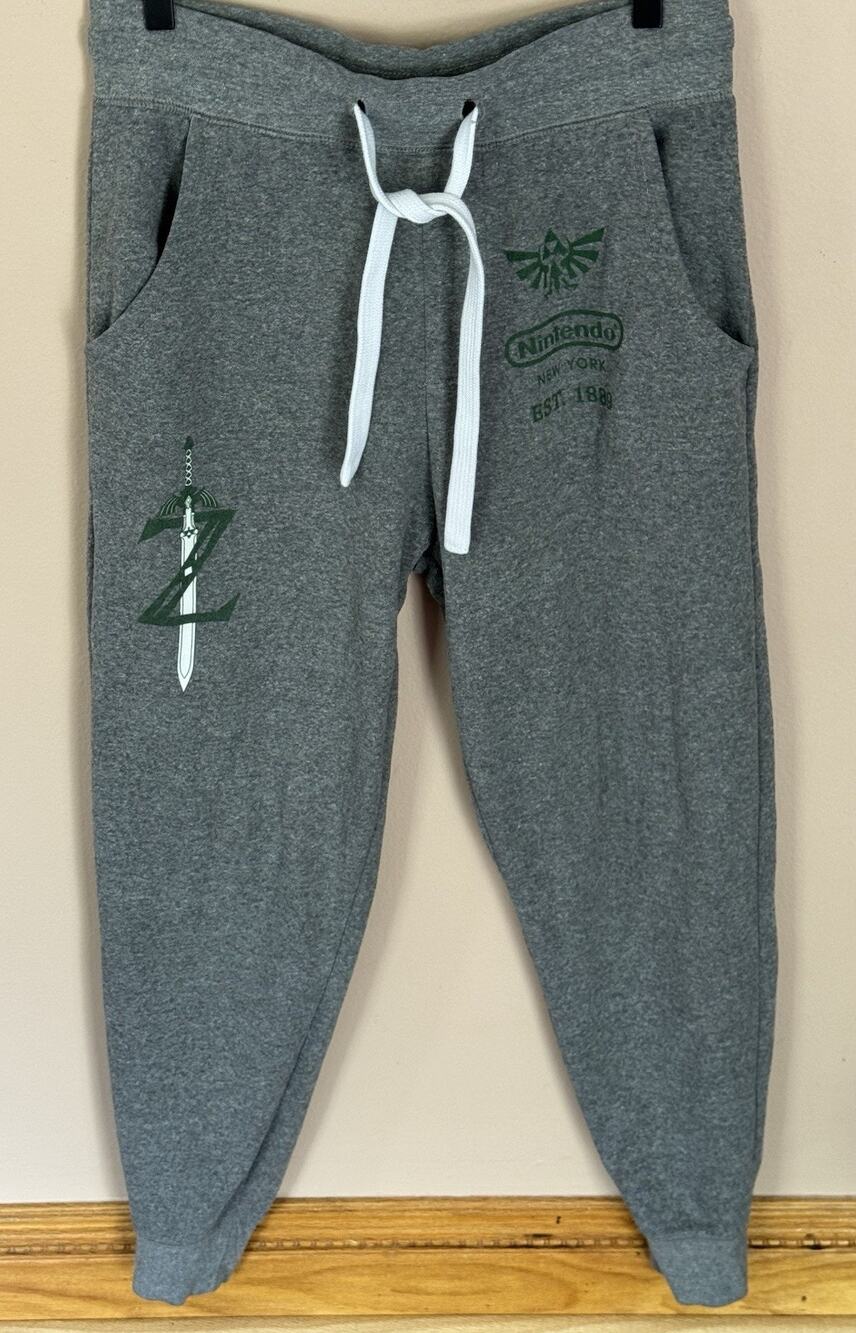 Ninentdo Zelda Sweatpants Soft Fleece Gray Large Joggers Pockets Retro